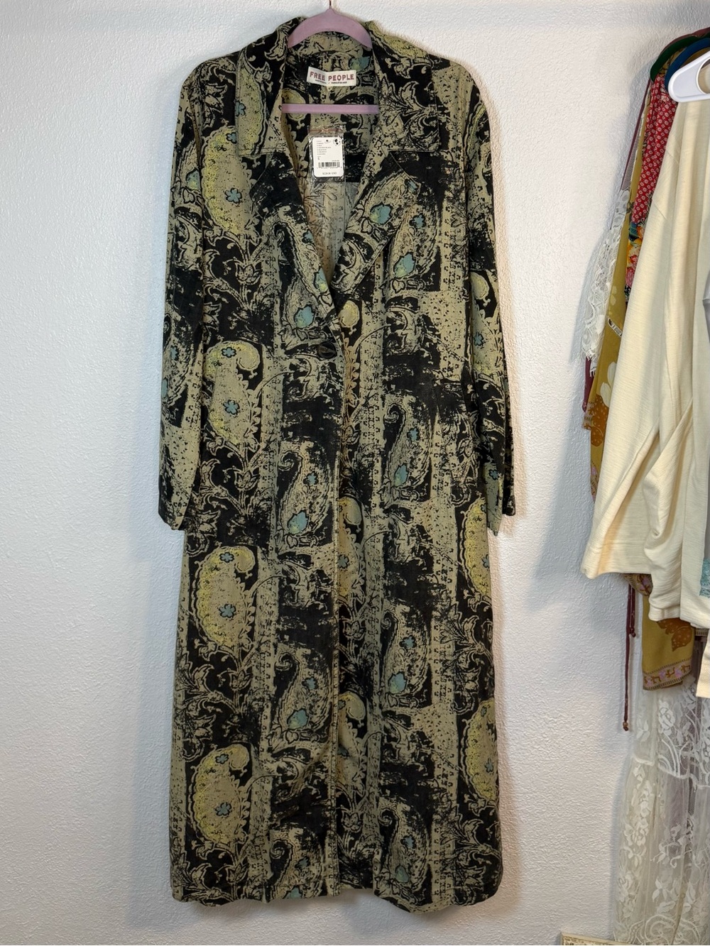 Free People Paisley Floral Single Button Closure Duster Jacket